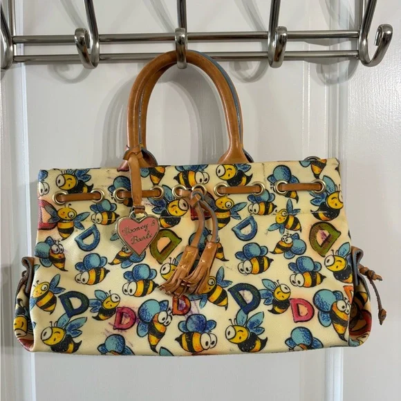 Dooney & Bourke Bee Print Satchel with Tan Handles - Picture 2 of 5